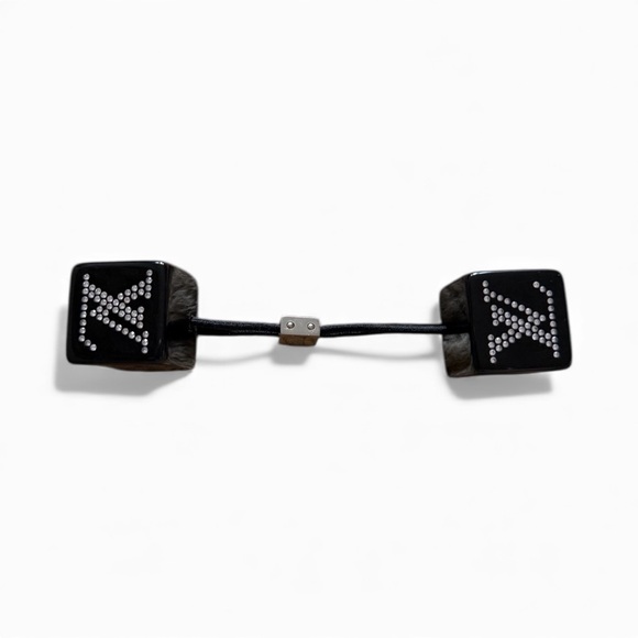 Louis Vuitton Crystal Monogram Hair Cube Tie Black Resin LV Logo - Picture 5 of 5
